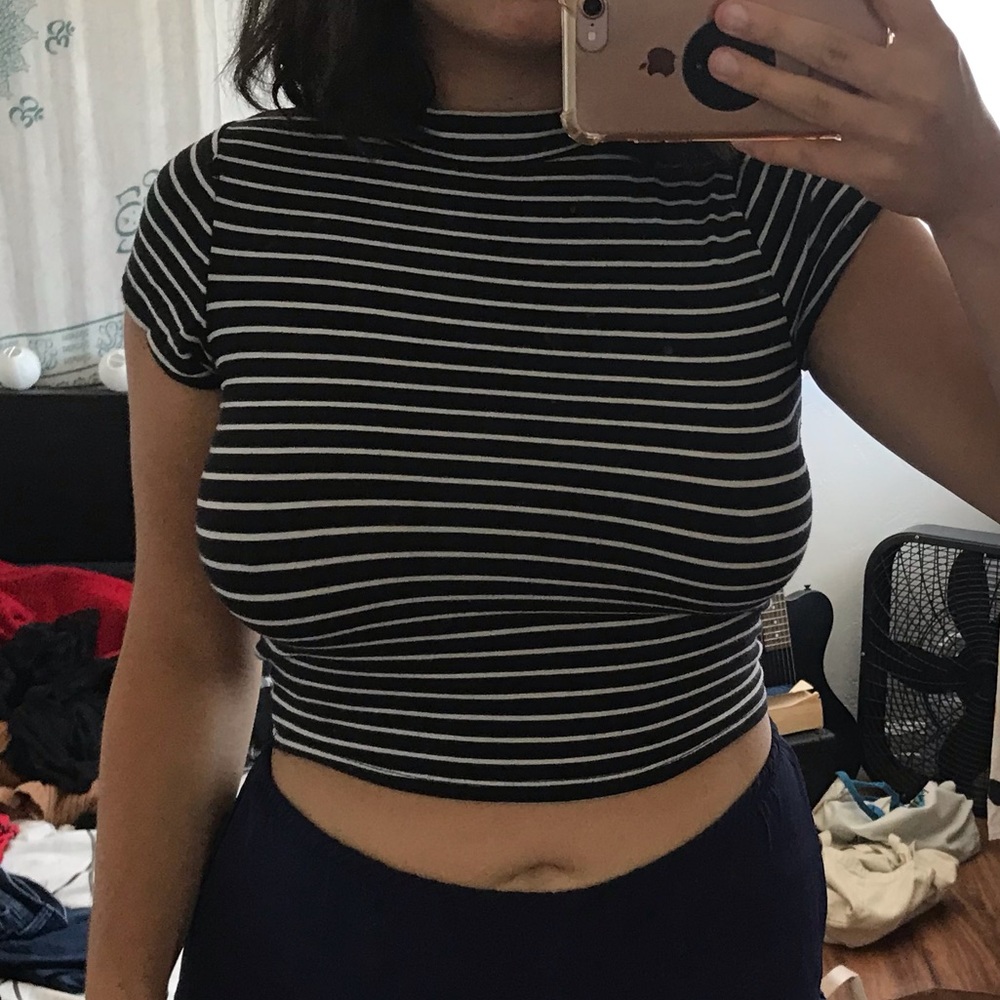 Black and white striped crop top